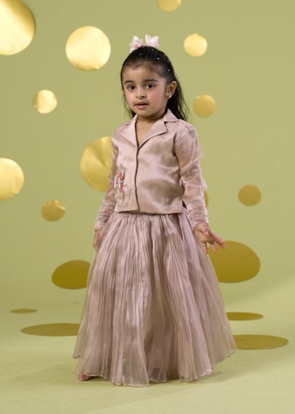 Ivory Handwork Embroidery Bird Top With Skirt Set