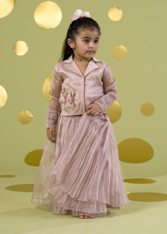 Ivory Handwork Embroidery Bird Top With Skirt Set
