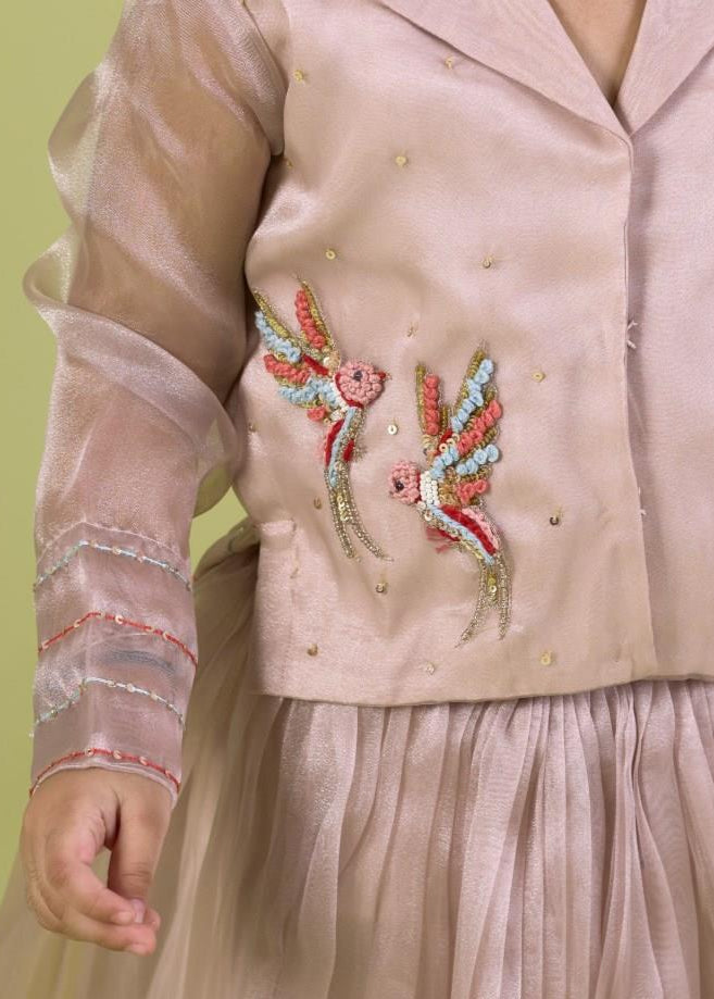 Ivory Handwork Embroidery Bird Top With Skirt Set