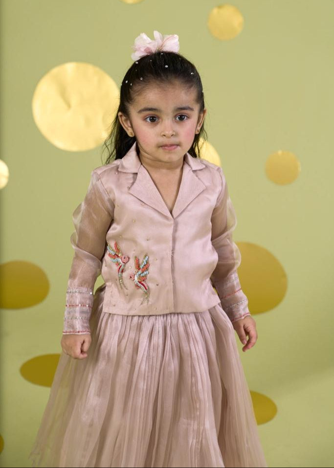 Ivory Handwork Embroidery Bird Top With Skirt Set