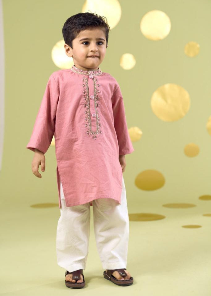 Pink Handwork Zardosi Embroidery Kurta With Pyjama Set