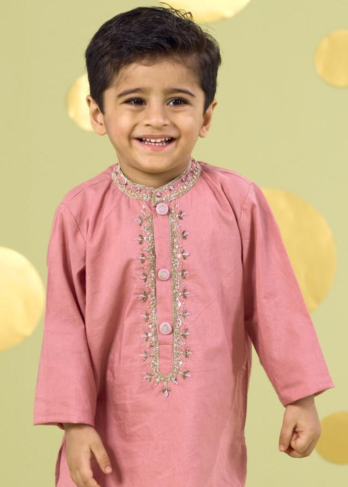 Pink Handwork Zardosi Embroidery Kurta With Pyjama Set