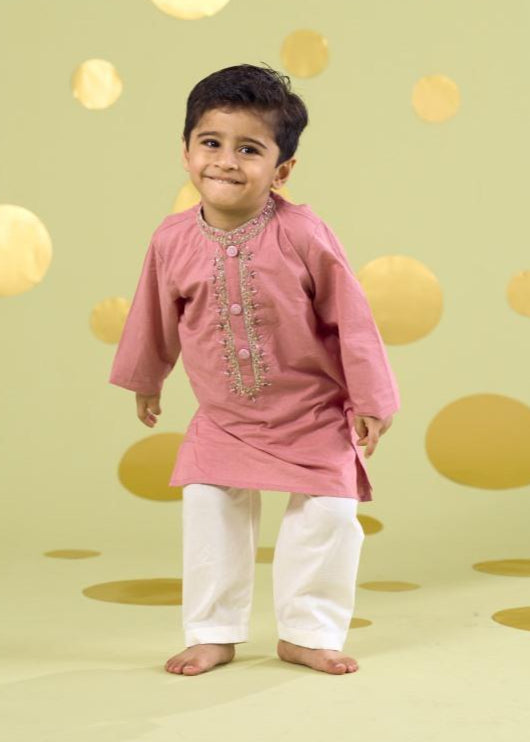 Pink Handwork Zardosi Embroidery Kurta With Pyjama Set