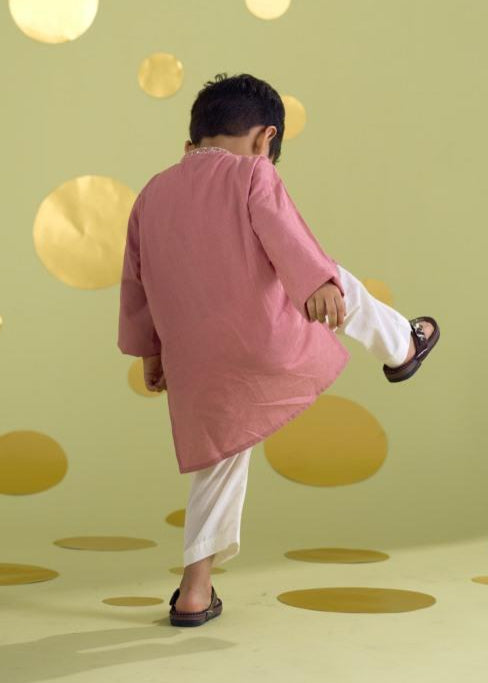 Pink Handwork Zardosi Embroidery Kurta With Pyjama Set