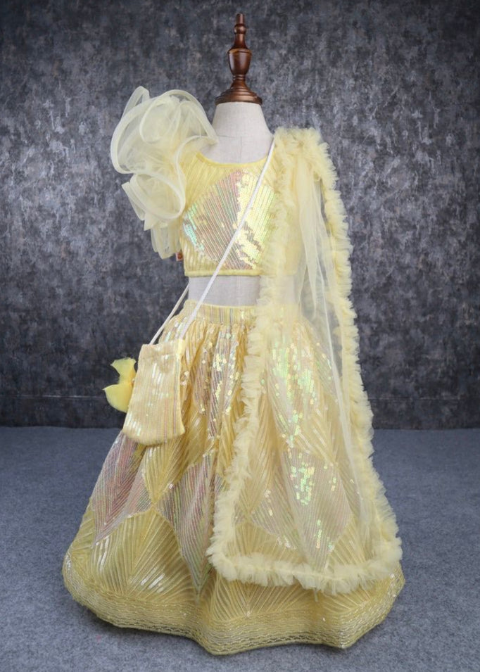 Yellow Heavy Embroidered Sequence Top And Lehenga Set
