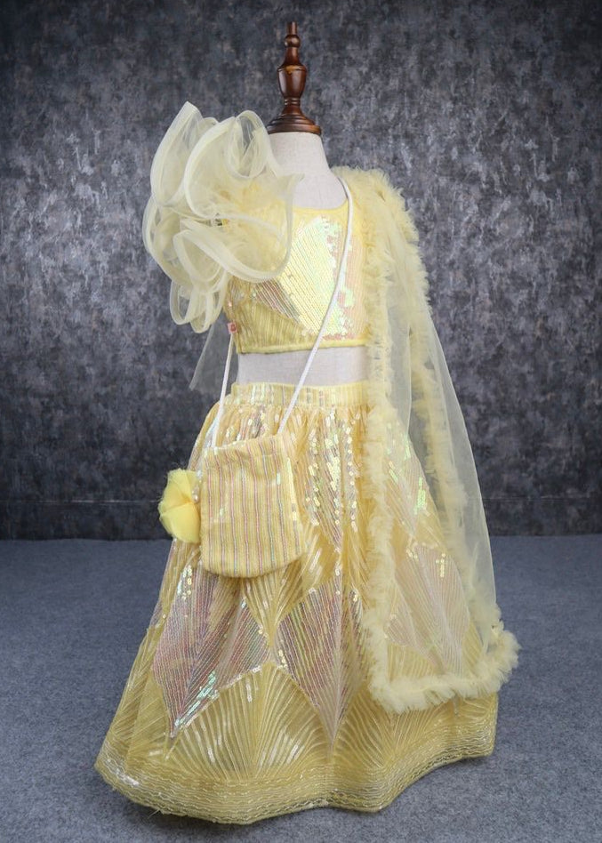 Yellow Heavy Embroidered Sequence Top And Lehenga Set