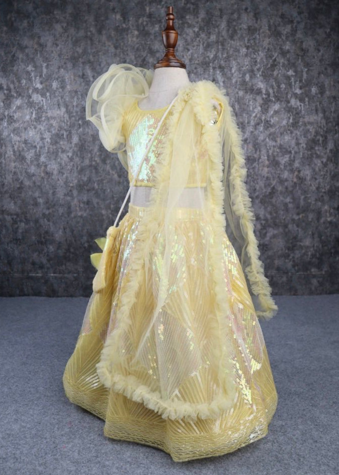 Yellow Heavy Embroidered Sequence Top And Lehenga Set