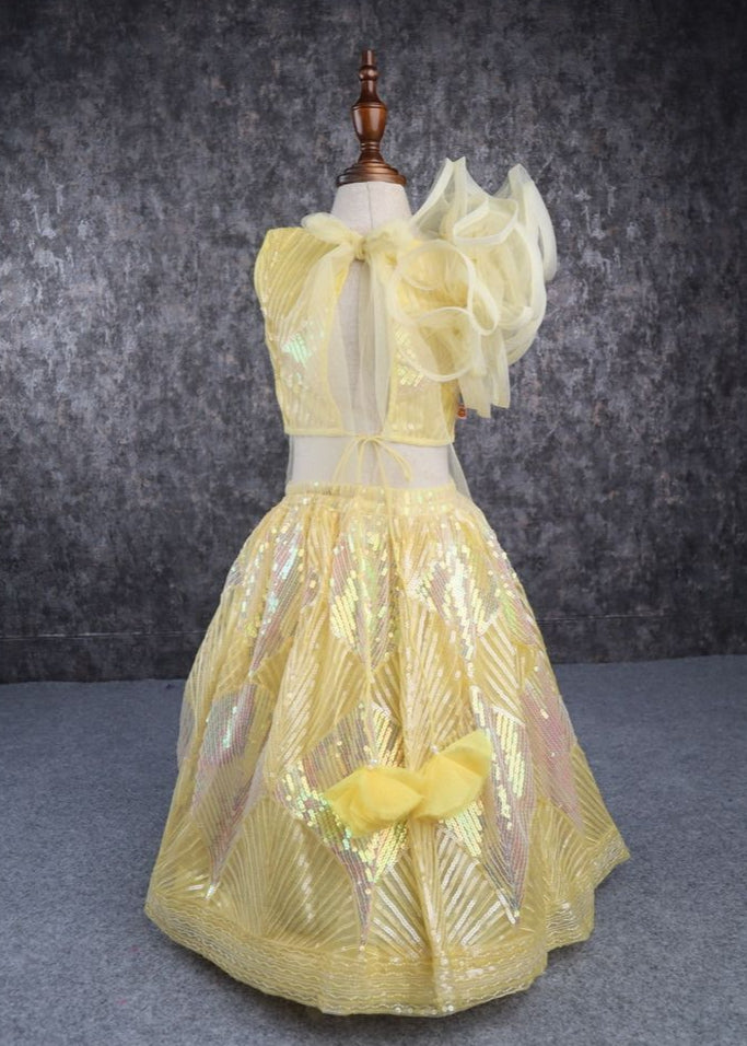Yellow Heavy Embroidered Sequence Top And Lehenga Set