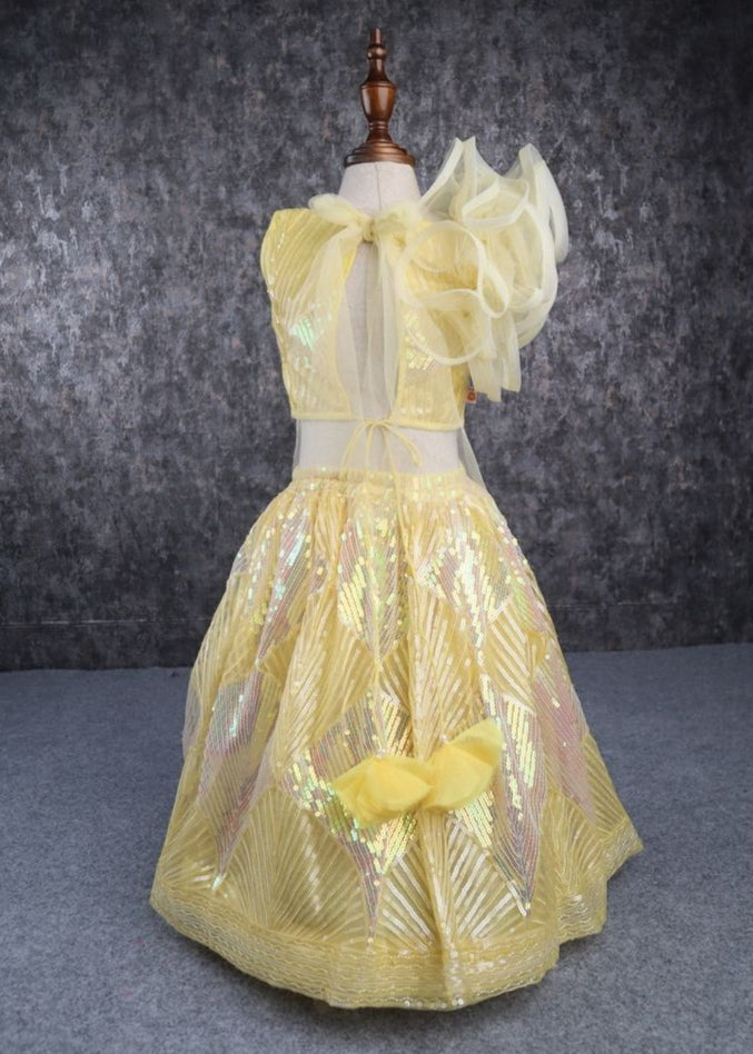 Yellow Heavy Embroidered Sequence Top And Lehenga Set