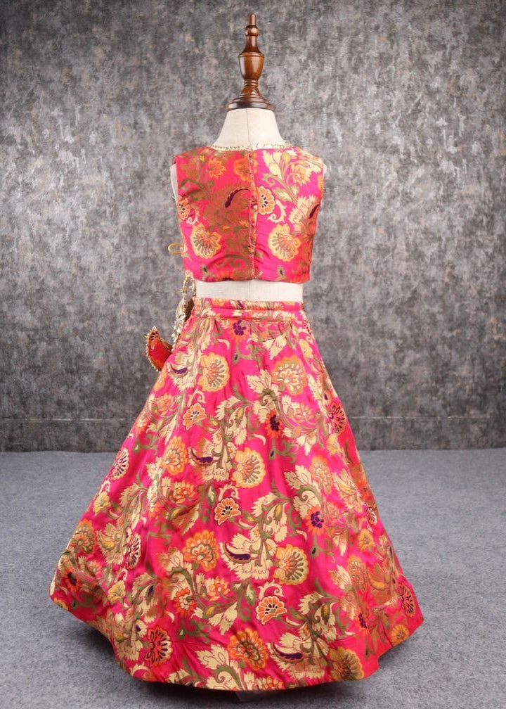 Red Brocade Embroidery Top And Lehenga Set