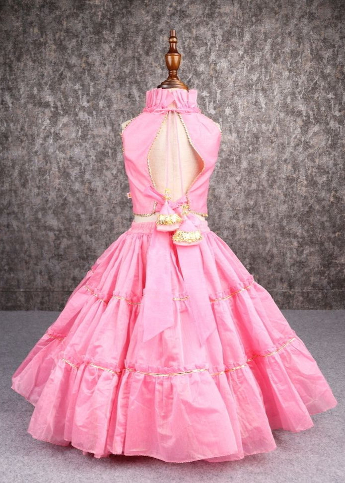 Pink Barbie Gotta Patti Hand Embroidered Top And Lehenga Set