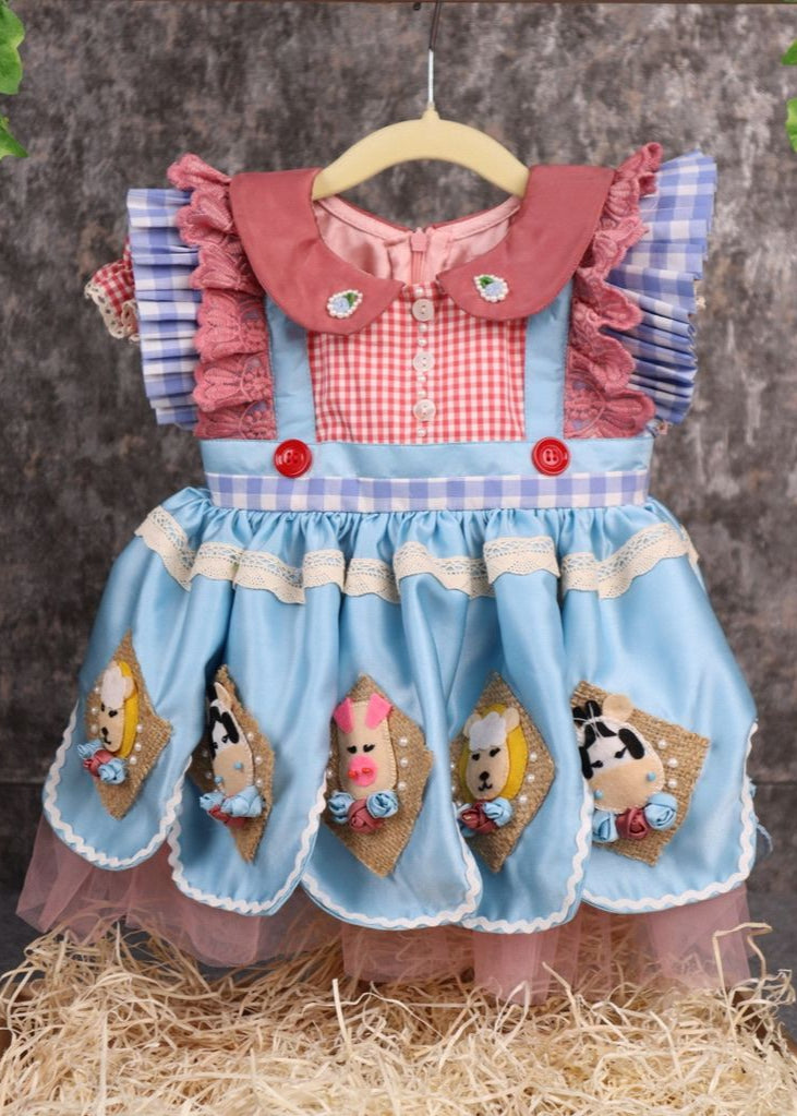 Blue Cow Boy Theme Knee Length  Dress