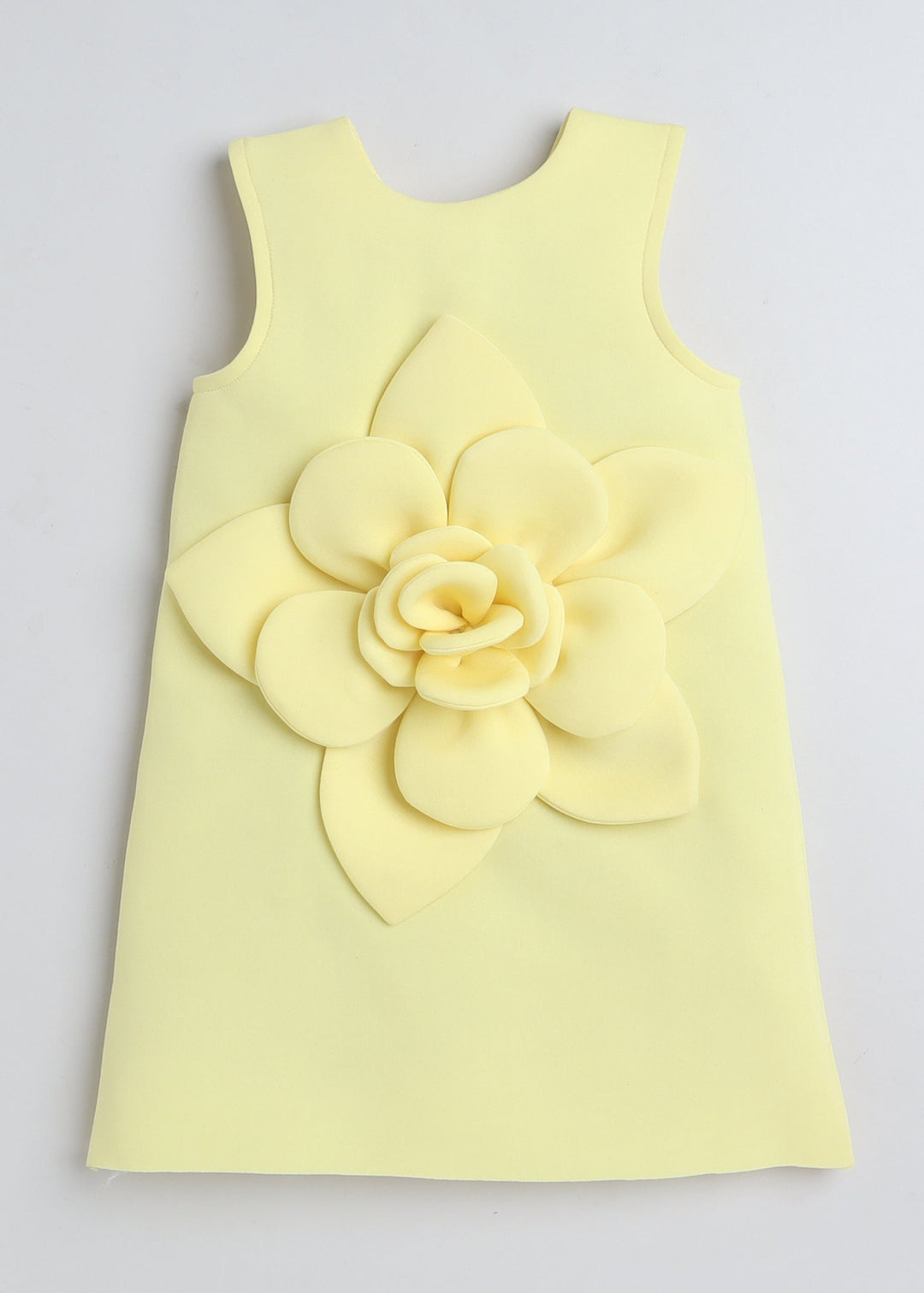 Yellow Sleeveless Floral Embellished Knee Length Dress