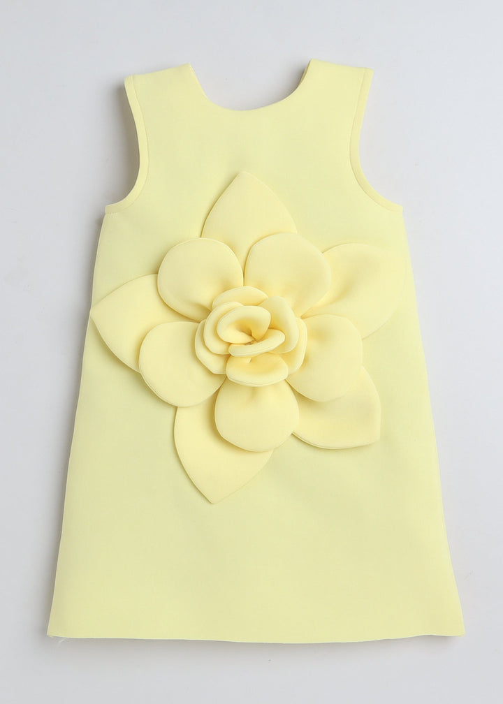 Yellow Sleeveless Floral Embellished Knee Length Dress