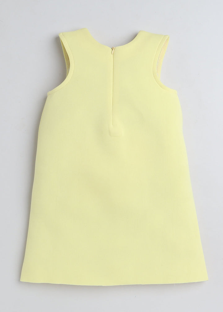 Yellow Sleeveless Floral Embellished Knee Length Dress