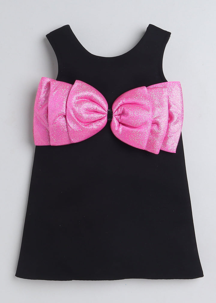 Black Sleeveless Double Bow Embellished Knee Length Dress