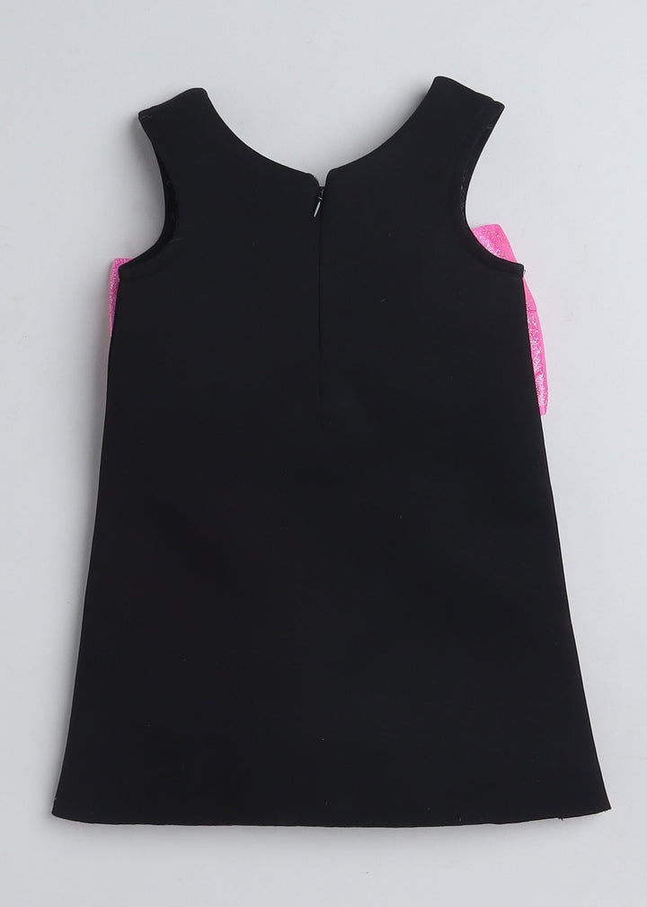 Black Sleeveless Double Bow Embellished Knee Length Dress