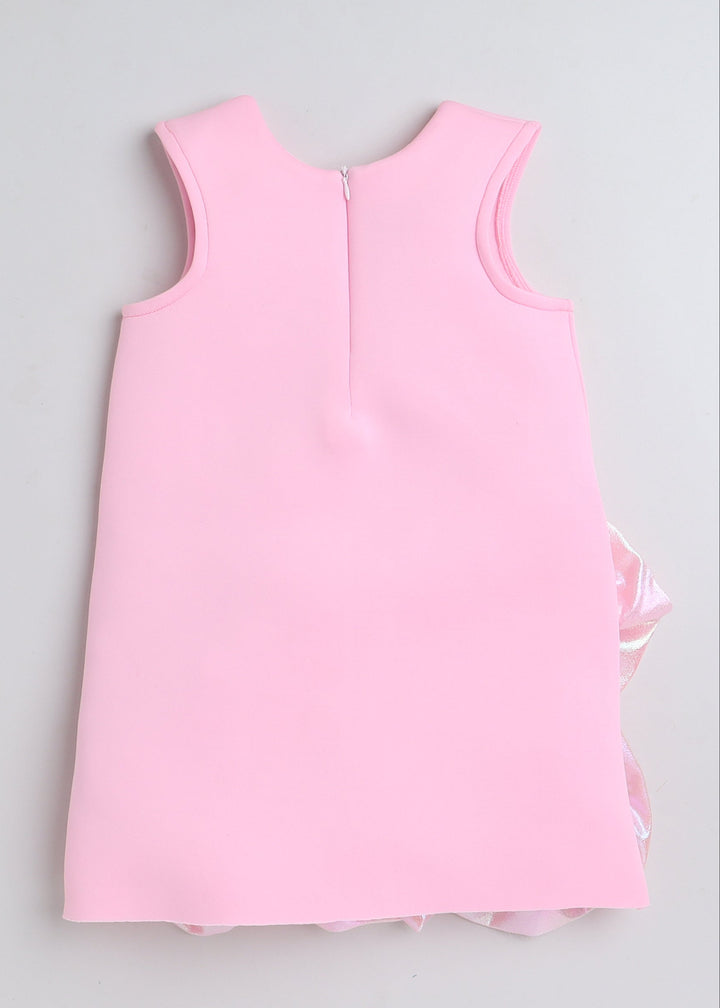 Pink Sleeveless Floral Embellished Knee Length Dress