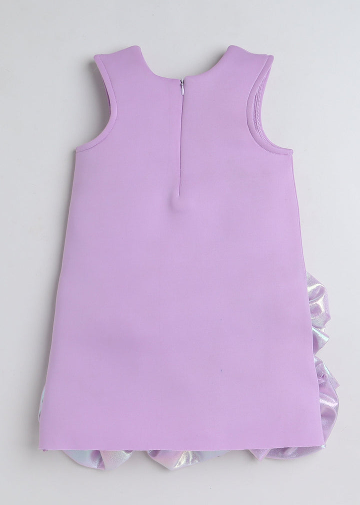 Lavender Sleeveless Multi Flowers Embellished Knee Length Dress