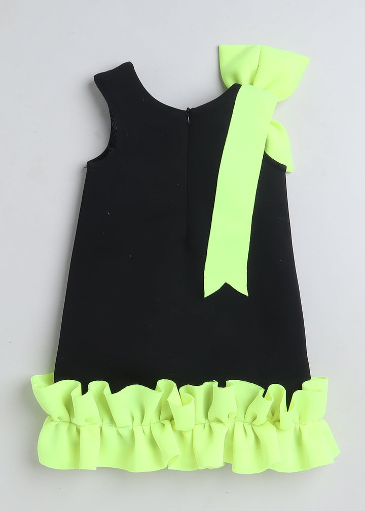 Black Sleeveless Frill And Bow Embellished Knee Length Dress