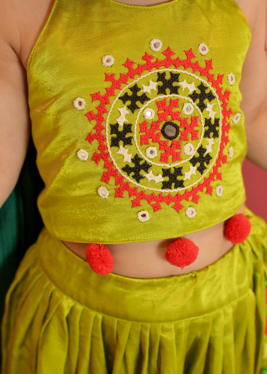 Green Grace Hand Embroidery Mirror Work Chaniya Choli Set