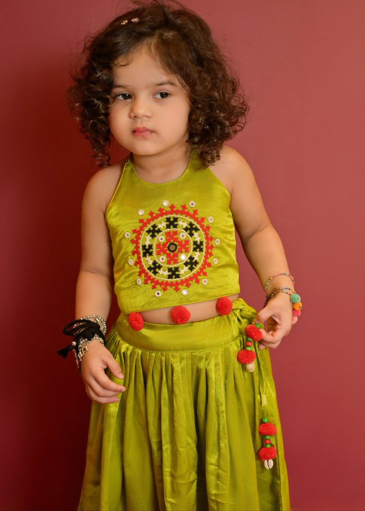 Green Grace Hand Embroidery Mirror Work Chaniya Choli Set