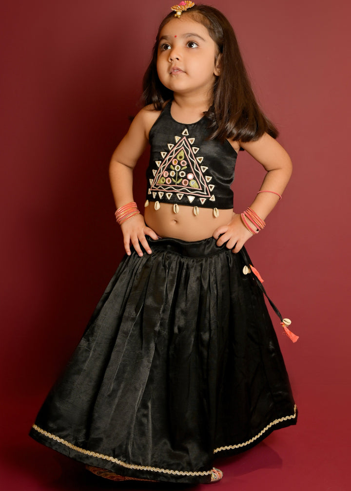 Black Midnight Charm Hand Embroidery Mirror Work Chaniya Choli Set