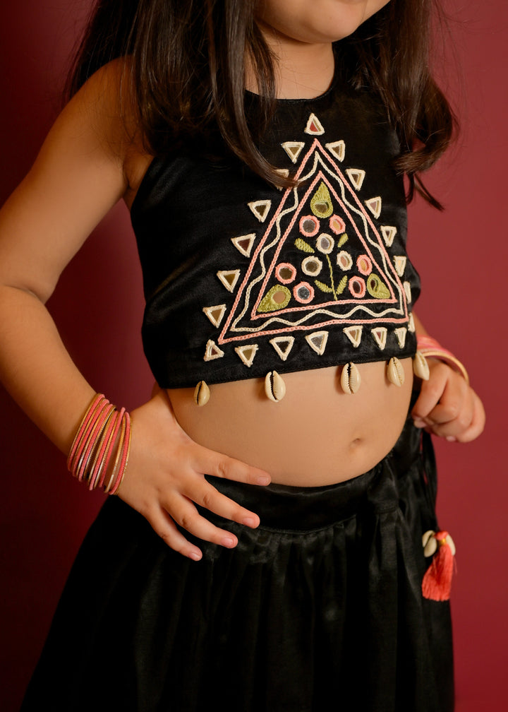 Black Midnight Charm Hand Embroidery Mirror Work Chaniya Choli Set