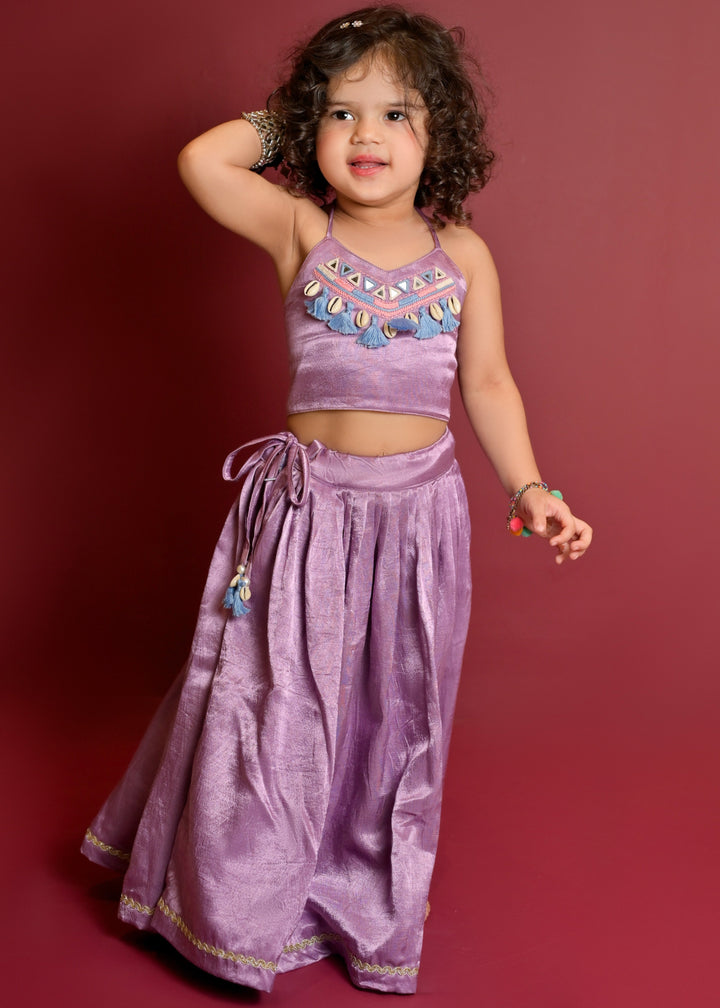 Lilac Silk Delight Hand Embroidery Mirror Work Chaniya Choli Set