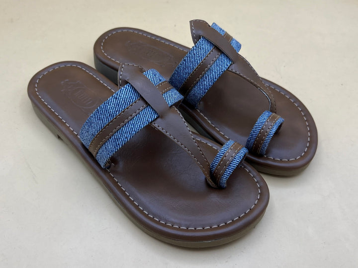 Denim And New Tan Kolhapuri Flats