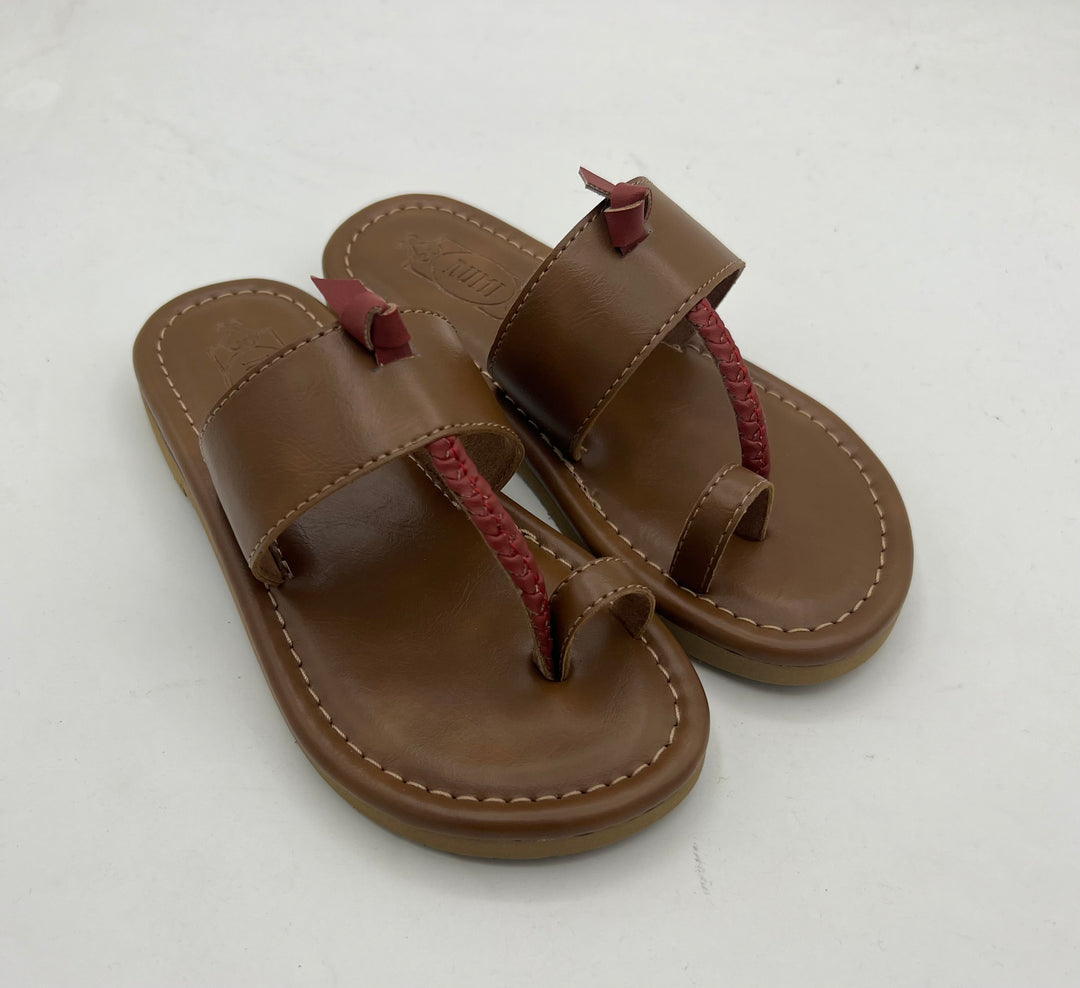 Maroon And New Tan Kolhapuri Flats