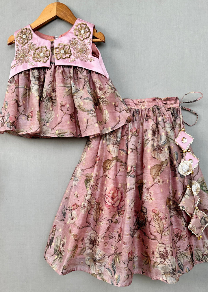 Blush Pink Sequin Zari Embroidered Floral Lehenga Choli Set