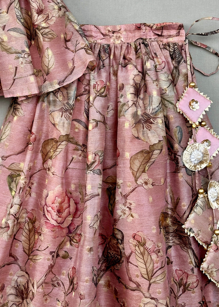 Blush Pink Sequin Zari Embroidered Floral Lehenga Choli Set