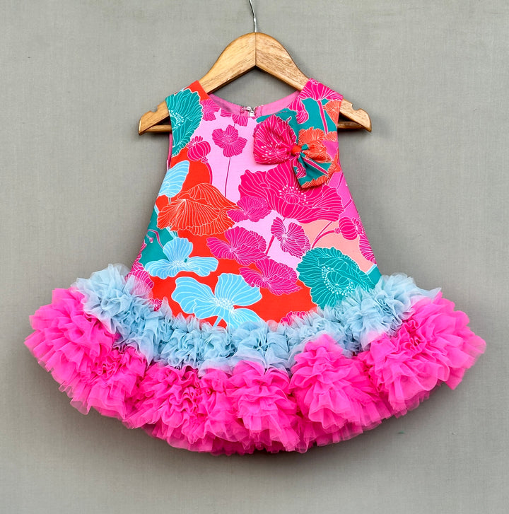 Multicolor Abstract Floral Printed Sleevless Tutu Dress