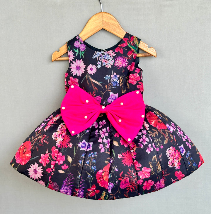 Black Floral Organza Printed Signature Flaired Dress