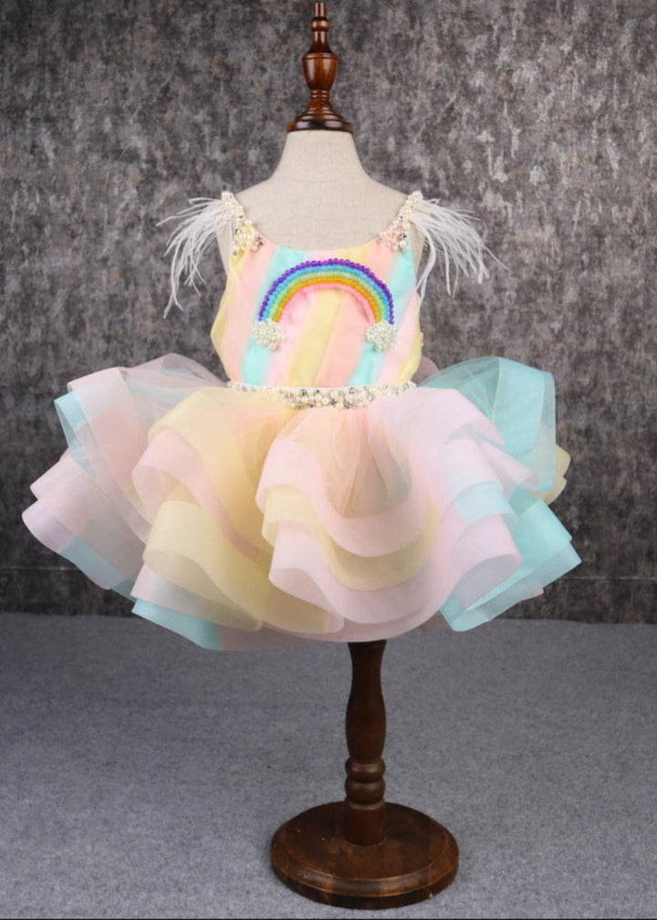 Multicolor Stiff Hem Layered Rainbow Dress