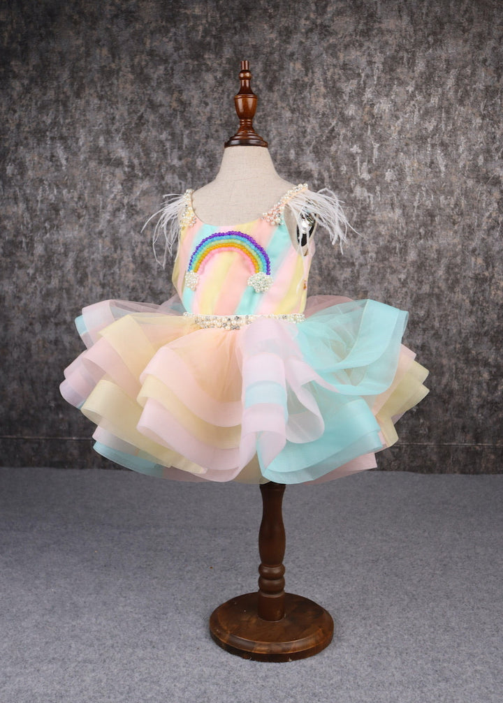 Multicolor Stiff Hem Layered Rainbow Dress