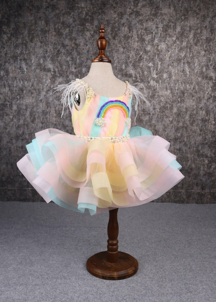 Multicolor Stiff Hem Layered Rainbow Dress