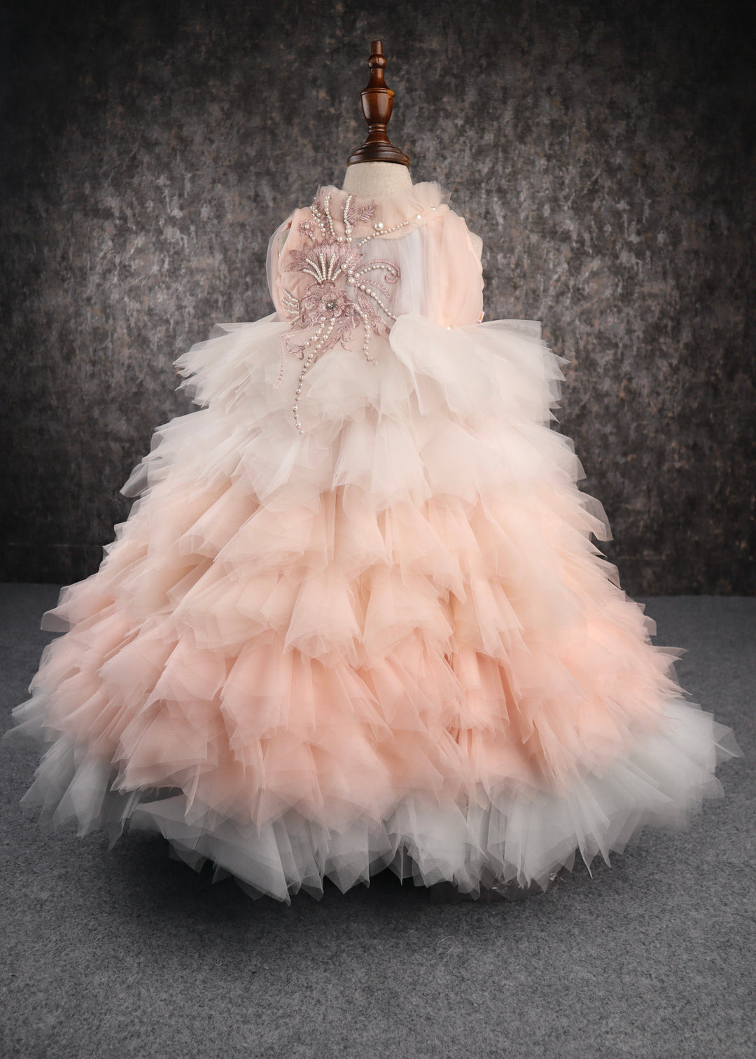 Peach And White Pearly Princess Gown