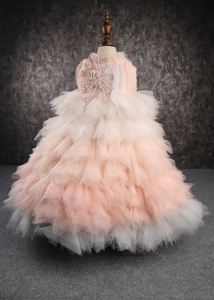 Peach And White Pearly Princess Gown
