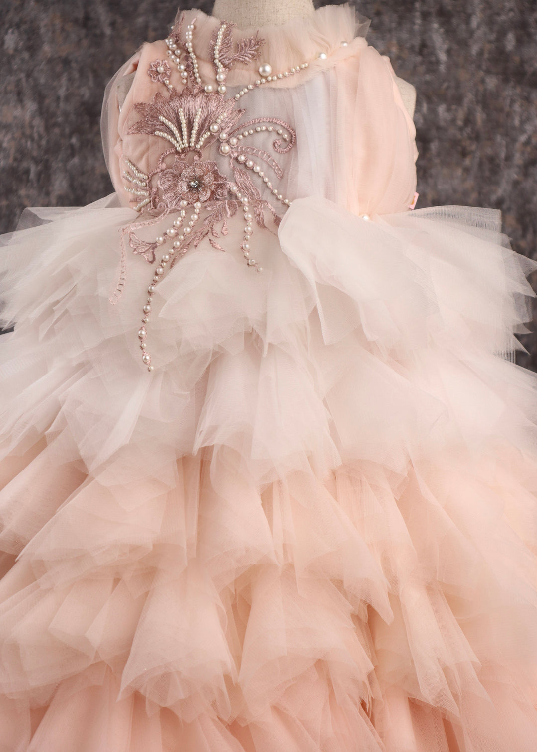 Peach And White Pearly Princess Gown
