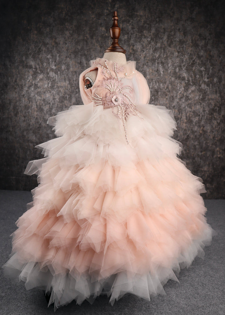 Peach And White Pearly Princess Gown