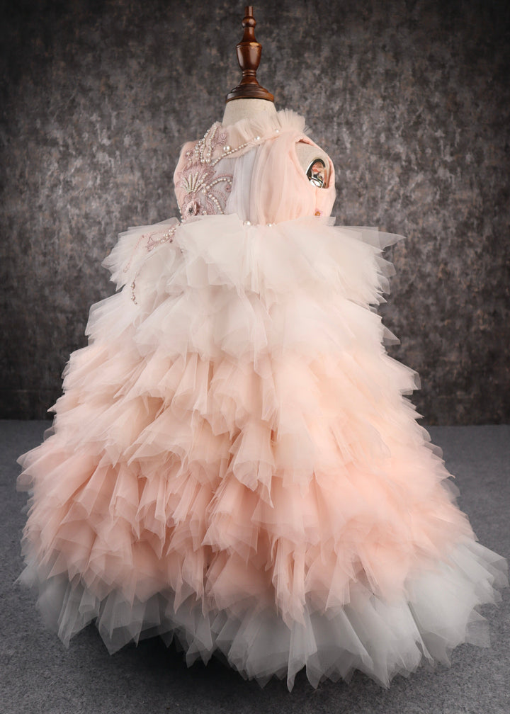 Peach And White Pearly Princess Gown