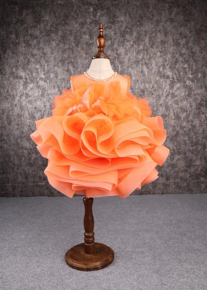 Orange Stiff Hem Feather Dress