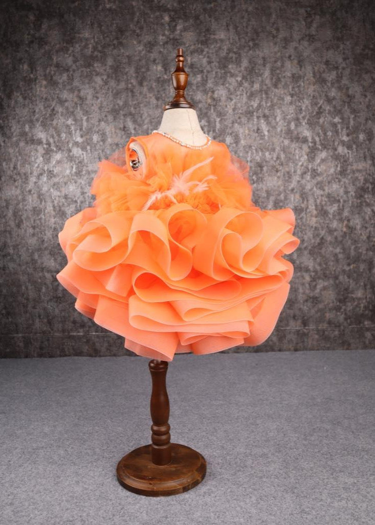 Orange Stiff Hem Feather Dress