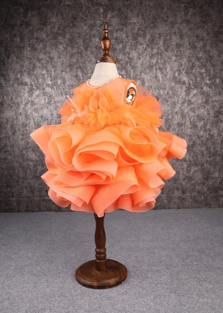 Orange Stiff Hem Feather Dress