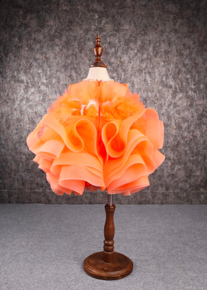 Orange Stiff Hem Feather Dress