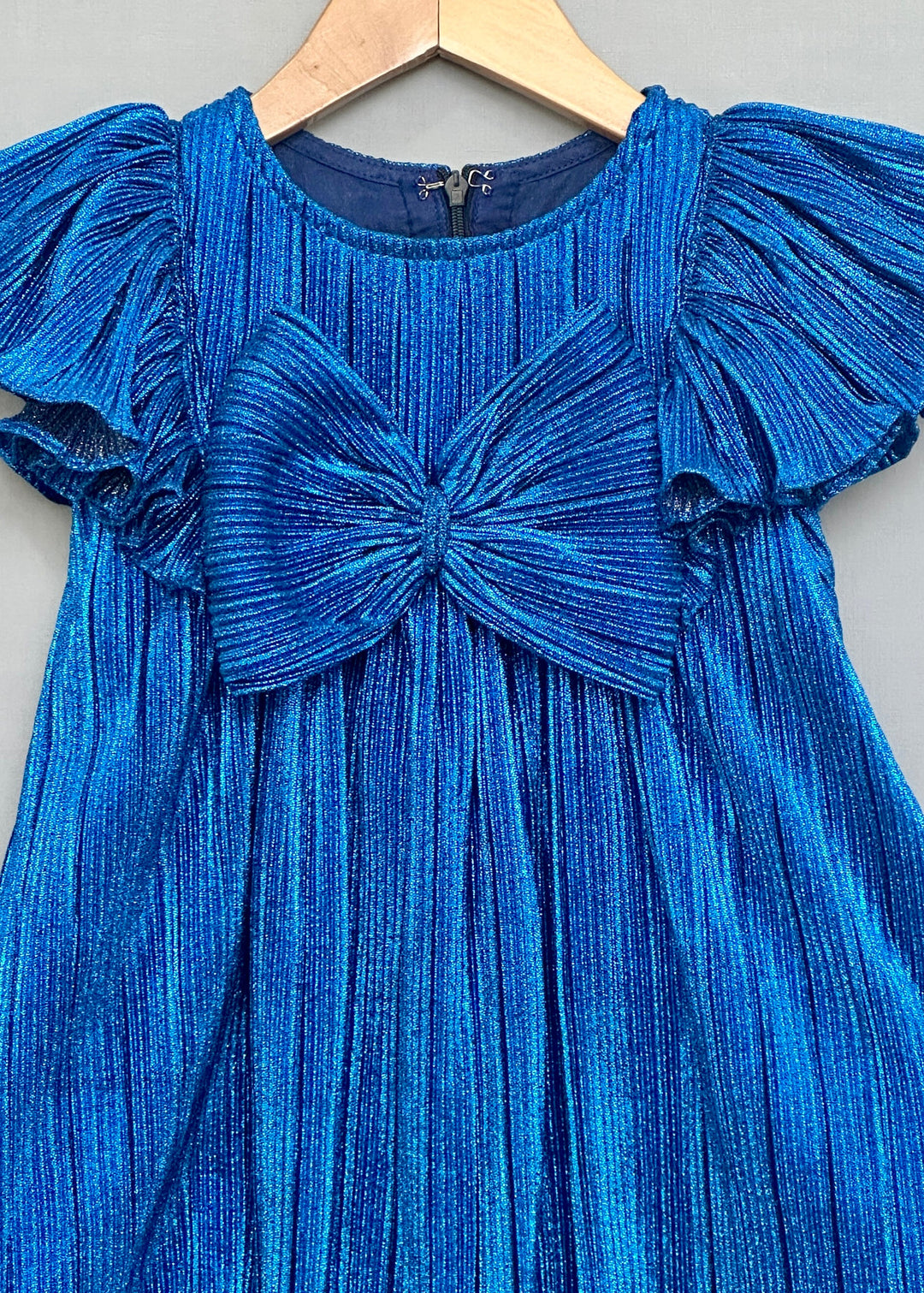 Royal Blue Metallic Pleated With Oversized Bow Dress
