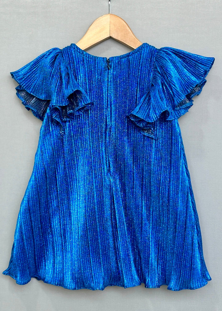 Royal Blue Metallic Pleated With Oversized Bow Dress