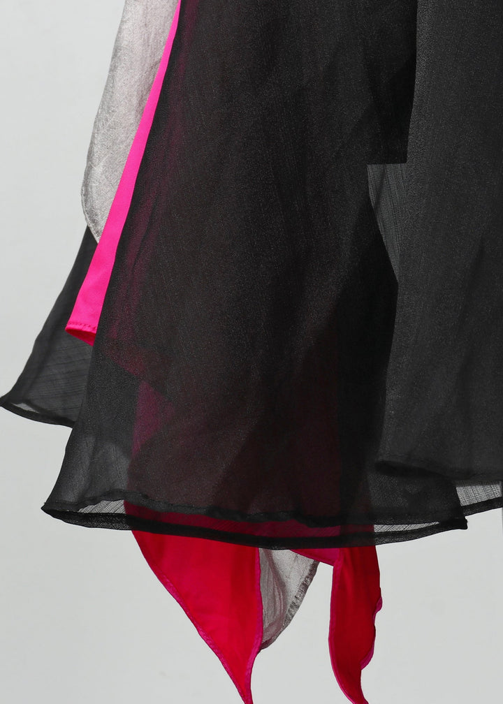 Black organza drape flower flared gown